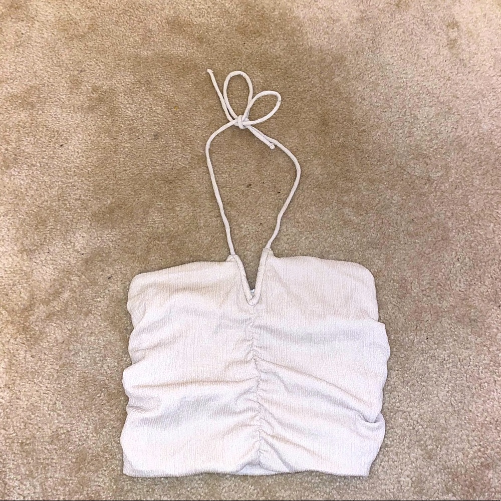H&M beige halter crop top with v cut